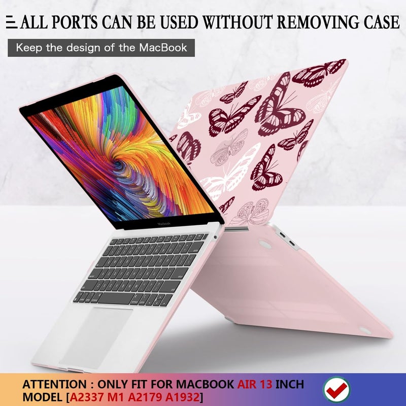 CISSOOK Butterfly Case for MacBook Air 13 Inch Pink 2021 2020 2019 2018 Release Model A2337 M1 A2179 A1932  Pink Cover with Keyboard Cover for MacBook Air 13 with Retina Display and Touch ID - Image 5